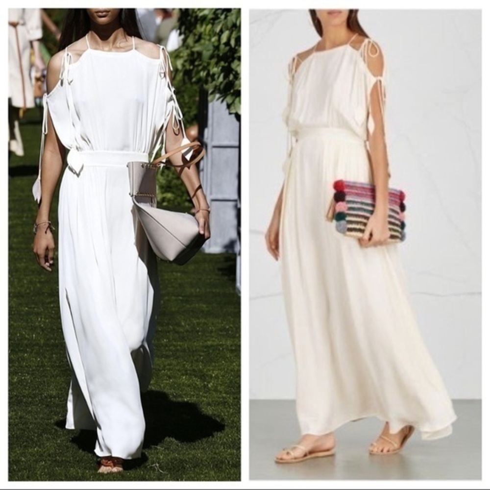 ✅ Tory Burch Dress Evalene Maxi Cold Shoulder in White